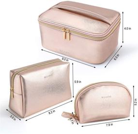 img 2 attached to 🌹 MAANGE Rose Gold Makeup Bag Set: Portable Cosmetic Organizer with Waterproof Toiletry Bags for Women and Girls - 3 Pcs Travel Set with Large Capacity and Golden Zipper