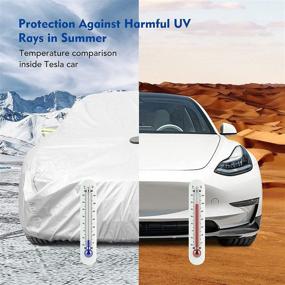 img 2 attached to 🚗 KIWISMART Waterproof All Weather Car Cover for Tesla Model 3 2017-2021, Easy 30-Second Setup, Rain & UV Protection, Includes Charging Port, Outdoor Dustproof Snowproof Windproof Sedan Accessories