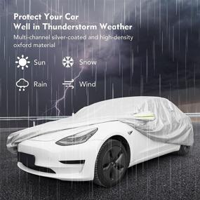 img 1 attached to 🚗 KIWISMART Waterproof All Weather Car Cover for Tesla Model 3 2017-2021, Easy 30-Second Setup, Rain & UV Protection, Includes Charging Port, Outdoor Dustproof Snowproof Windproof Sedan Accessories