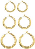 large chunky gold hoop earrings set of 3 - thick open hoops jewelry for women and girls logo