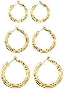 img 3 attached to Large Chunky Gold Hoop Earrings Set of 3 - Thick Open Hoops Jewelry for Women and Girls