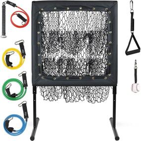 img 4 attached to 🎯 EPUSHUS Portable Baseball and Softball Pitching Net Practice with 9 Pocket Target, Strike Zone, Adjustable Height - Includes 4 Resistance Bands with Grip, Bat Handle, and Ball Trainer