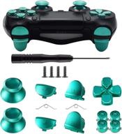 🎮 tomsin metal buttons for ps4 controller gen 1: upgraded aluminum metal thumbsticks, analog grip, bullet buttons, d-pad, l1 r1 l2 r2 triggers (green) logo