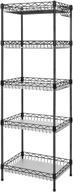 📦 elyken 5-tier wire shelving unit with baskets and adjustable metal storage rack for pantry closet kitchen laundry bathroom - 15.7 x 11.8 x 48.6 inches - includes 5 pp sheets, removable hooks - black logo