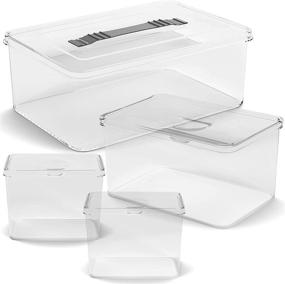 img 2 attached to Set of 4 Large, Medium, and Small Clear Plastic Storage Bins by Richards Homewares - Ideal Containers for Closet and Fridge Organization, 4 Count