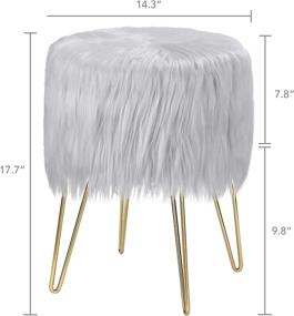 img 1 attached to 🪑 Wnutrees Grey Fur Vanity Stool Chair: Modern Luxe Footrest Ottoman with Golden Metal Legs and Compact Padded Seat for Bedroom Makeup and Home Storage