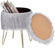 🪑 wnutrees grey fur vanity stool chair: modern luxe footrest ottoman with golden metal legs and compact padded seat for bedroom makeup and home storage logo