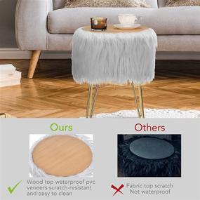 img 2 attached to 🪑 Wnutrees Grey Fur Vanity Stool Chair: Modern Luxe Footrest Ottoman with Golden Metal Legs and Compact Padded Seat for Bedroom Makeup and Home Storage