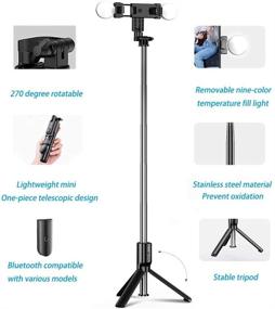 img 1 attached to Selfie Stick Tripod with Fill Light and Wireless Remote Control - 360° Rotation, Compatible with All Mobile Phones, Android and iPhone12 Pro/12/12 Mini, 11 Pro/11, XR XS/XS Max