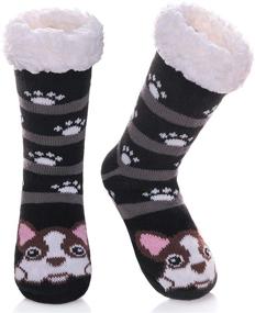 img 4 attached to Dosoni Kids Boys Girls Fuzzy Slipper Socks: Cute Animal Print Non-Skid Soft Warm Winter Socks