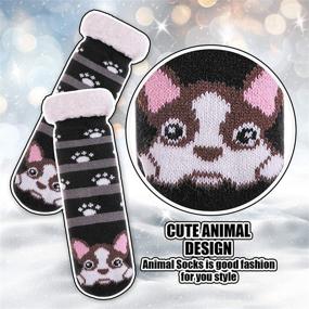 img 1 attached to Dosoni Kids Boys Girls Fuzzy Slipper Socks: Cute Animal Print Non-Skid Soft Warm Winter Socks