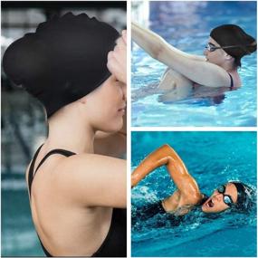 img 3 attached to 👩 Silicone Swim Cap for Women with Long Hair - Black2, Perfect for Bathing and Swimming