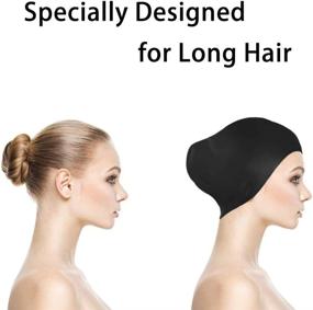 img 1 attached to 👩 Silicone Swim Cap for Women with Long Hair - Black2, Perfect for Bathing and Swimming