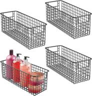 narrow farmhouse decor metal wire bathroom organizer storage bin basket - 4 pack - matte black logo