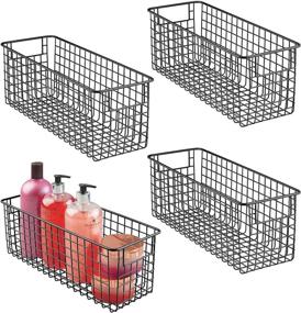 img 4 attached to Narrow Farmhouse Decor Metal Wire Bathroom Organizer Storage Bin Basket - 4 Pack - Matte Black
