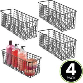 img 3 attached to Narrow Farmhouse Decor Metal Wire Bathroom Organizer Storage Bin Basket - 4 Pack - Matte Black