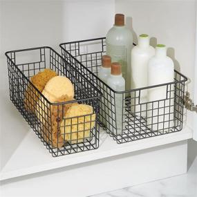 img 2 attached to Narrow Farmhouse Decor Metal Wire Bathroom Organizer Storage Bin Basket - 4 Pack - Matte Black