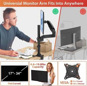img 3 attached to ErGear Single Monitor Mount Arm: Adjustable Gas Spring Desk Stand for 17-34 Inch Flat Curved Monitors, VESA Mount 75/100mm - Holds up to 19.8lbs