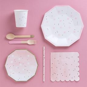 img 2 attached to 🌟 Pack of 16 Fire and Creme Stars Large Foiled Party Paper Napkins in Gold Pink White Ombre - 13 x 13 inches