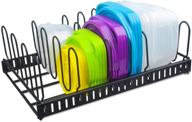 🗄️ metal lid organizer with adjustable dividers - kitchen storage container rack for cupboards, cabinets, pantry shelves, drawers - keep your kitchen tidy and organized - black (patent pending) logo