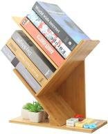 📚 bamboo 3-tier bookshelf desk: desktop book storage organizer, floor standing bookcase, wood storage rack for office, home, school shelf display - creative bookcase (bamboo wood) logo