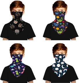 img 4 attached to 🧒 Children Balaclava Neck Gaiter with Ear Loops - 4Pcs Outdoor Sport Face Cover Scarf Mask Bandana for Kids Boy Girl