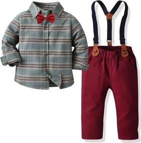 img 4 attached to 👔 Little Boys' Suspender Outfits: Toddler 4-Piece Gentleman Set with Bowtie, Plaid Dress Shirt & Pants