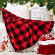 fomoom buffalo plaid blanket: cozy flannel red black check pattern throw, perfect for couch, bed, sofa, and chair - lightweight, soft, and decorative - 59x79 inch size! logo