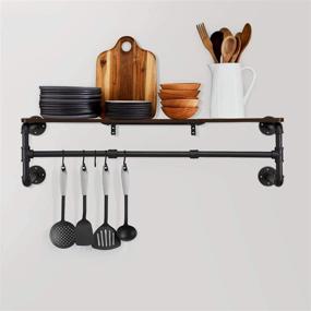 img 1 attached to 👕 Space-Saving Industrial Pipe Wall Mounted Clothes Rack with Top Shelf by Greenstell: Heavy Duty, Detachable, and Multi-Purpose Hanging Rod for Closet Storage+