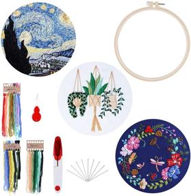 img 4 attached to 🧵 Beginners' Embroidery Kit - DIY Cross Stitch Kits for Adults with Patterns, 1 Embroidery Hoop, and 3 Interchangeable Embroidery Patterns, Including Color Threads and Needles