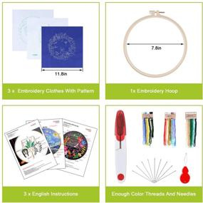 img 3 attached to 🧵 Beginners' Embroidery Kit - DIY Cross Stitch Kits for Adults with Patterns, 1 Embroidery Hoop, and 3 Interchangeable Embroidery Patterns, Including Color Threads and Needles