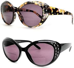 img 4 attached to Bifocal Cateye Sunglasses Set for Women: Stylish Rhinestone Readers with 2 Pouches Included