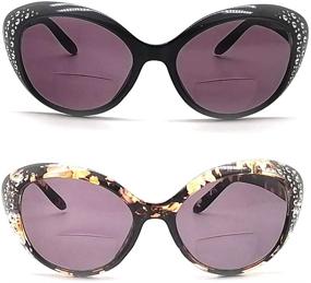 img 3 attached to Bifocal Cateye Sunglasses Set for Women: Stylish Rhinestone Readers with 2 Pouches Included