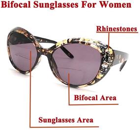 img 2 attached to Bifocal Cateye Sunglasses Set for Women: Stylish Rhinestone Readers with 2 Pouches Included