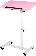 qiveno pink mobile laptop table - adjustable standing desk, angle & height, rolling laptop desk cart - over bed folding portable table for home, office, hospital logo