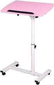 img 4 attached to Qiveno Pink Mobile Laptop Table - Adjustable Standing Desk, Angle & Height, Rolling Laptop Desk Cart - Over Bed Folding Portable Table for Home, Office, Hospital