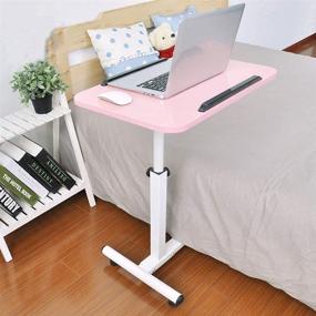 img 3 attached to Qiveno Pink Mobile Laptop Table - Adjustable Standing Desk, Angle & Height, Rolling Laptop Desk Cart - Over Bed Folding Portable Table for Home, Office, Hospital