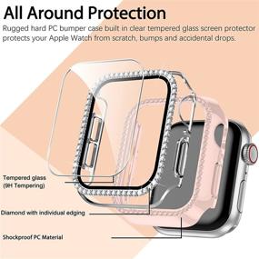 img 1 attached to 📱 Чехол Charlam Apple Watch 40 мм SE/6/5/4, 2 шт. Полный защитный бампер с блестящими кристаллами ручной работы из алмазов и стразов на жестком ПК-покрытии для девушек и женщин (Черный/Розовый 40 мм) - Совместим с серией iWatch