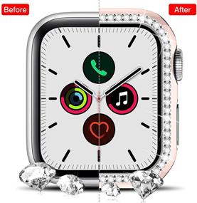 img 3 attached to 📱 Чехол Charlam Apple Watch 40 мм SE/6/5/4, 2 шт. Полный защитный бампер с блестящими кристаллами ручной работы из алмазов и стразов на жестком ПК-покрытии для девушек и женщин (Черный/Розовый 40 мм) - Совместим с серией iWatch