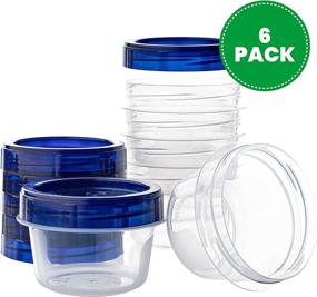 img 3 attached to 🍱 Clear Bottom Twist Top Deli Containers with Blue Lids - Reusable, Stackable, 4 Ounce Food Storage Containers for Freezer (Pack of 6)