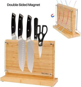 img 2 attached to 🔪 Secura Magnetic Knife Block: Double-Sided Bamboo Knives Holder with Acrylic Shield - 12 Inch Strong Magnetic Stand for Kitchen Cutlery Display and Organization