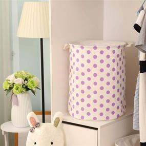 img 2 attached to 19.7-Inch Large Waterproof Ramie Cotton Laundry Hamper Basket with Polka Dot Design - Purple