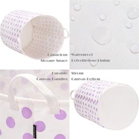 img 1 attached to 19.7-Inch Large Waterproof Ramie Cotton Laundry Hamper Basket with Polka Dot Design - Purple