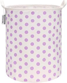 img 4 attached to 19.7-Inch Large Waterproof Ramie Cotton Laundry Hamper Basket with Polka Dot Design - Purple