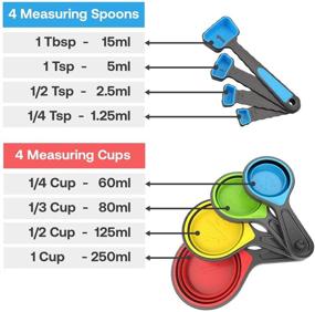 img 3 attached to 🥄 RubonC Measuring Cups and Spoons Set: Collapsible, Portable, and Durable for Liquid and Dry Food Measurement, Weight Loss, and Perfect Recipes - 8 Piece Set