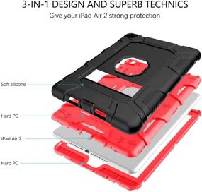 img 2 attached to 📱 GUAGUA iPad Air 2 Cases: Kickstand, 3-in-1 High Impact Rugged Heavy Duty Case - Shockproof & Drop Protective Tablet Cover in Black/Red - for iPad Air 2 A1566 A1567