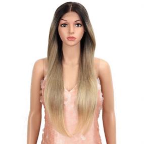 img 4 attached to 👩 Stylish Easy-360 Lace Wigs 28" Free Part Lace Frontal Long Straight Wig - Ombre Blonde Synthetic Wig (28", SOP 22613)