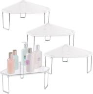 🛁 mdesign clear plastic/steel corner stackable rack - ligne collection - 4 pack - bathroom, vanity, kitchen organizer shelf for makeup, shower accessories - cabinet, countertop, sink storage logo