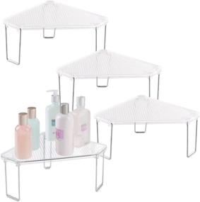 img 4 attached to 🛁 mDesign Clear Plastic/Steel Corner Stackable Rack - Ligne Collection - 4 Pack - Bathroom, Vanity, Kitchen Organizer Shelf for Makeup, Shower Accessories - Cabinet, Countertop, Sink Storage