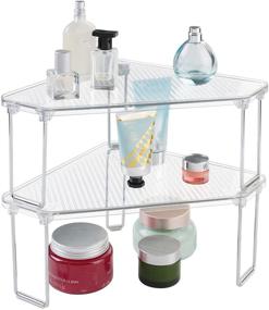 img 2 attached to 🛁 mDesign Clear Plastic/Steel Corner Stackable Rack - Ligne Collection - 4 Pack - Bathroom, Vanity, Kitchen Organizer Shelf for Makeup, Shower Accessories - Cabinet, Countertop, Sink Storage